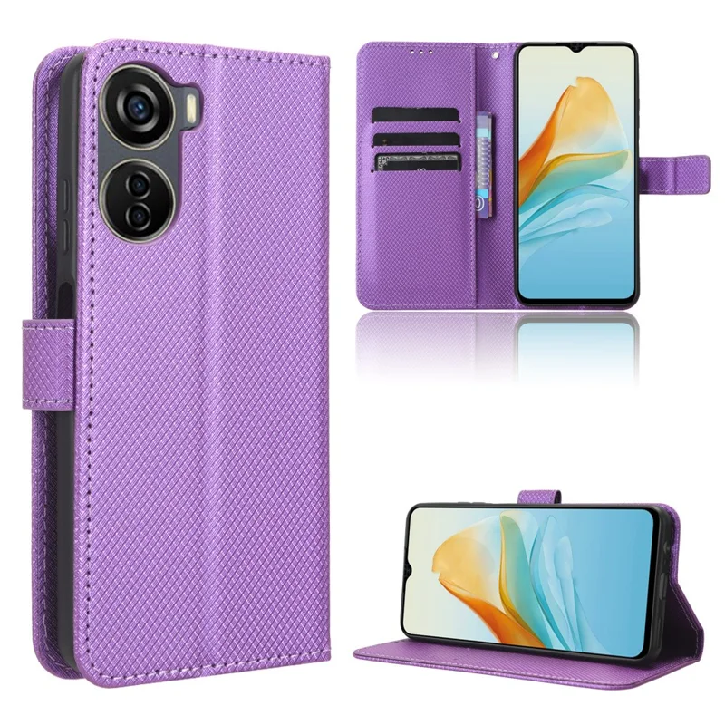 For ZTE Blade V41 Vita / Blade V50 Design 5G / V40 Design / Axon 40 Lite / nubia Neo PU Leather Phone Case Diamond Texture Phone Cover - Purple