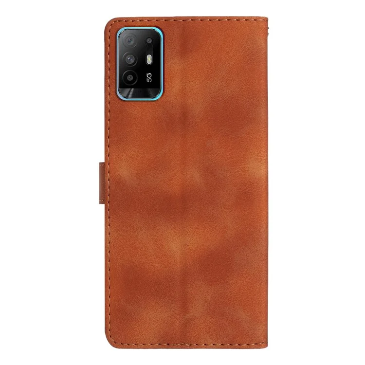 For Oppo A94 5G Wallet Stand Phone Case Imprinted Flower Shockproof PU Leather Cell Phone Cover - Brown