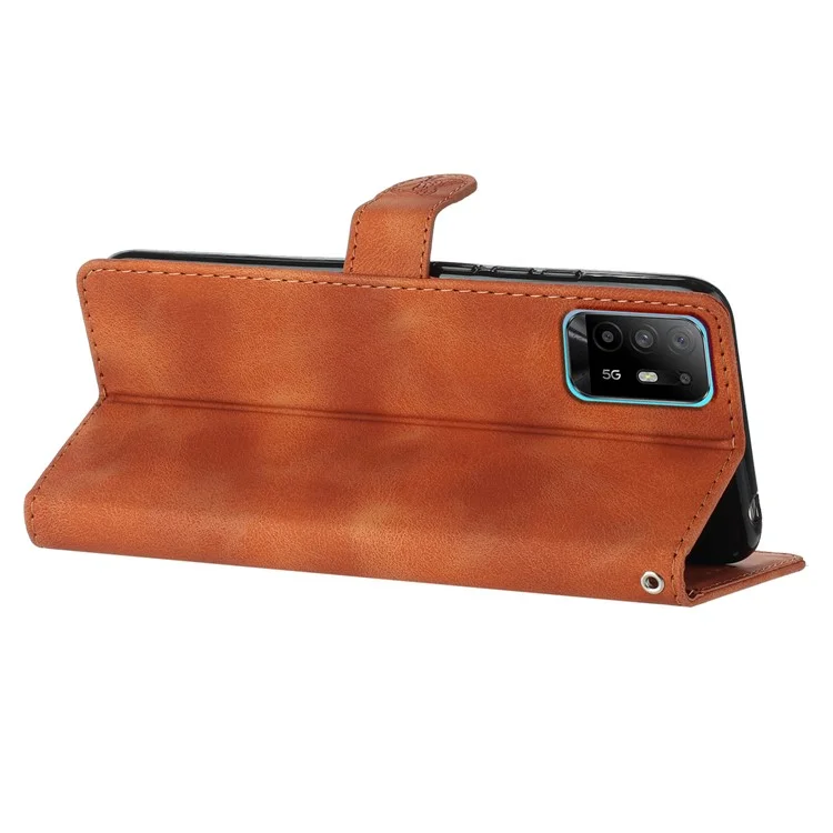 For Oppo A94 5G Wallet Stand Phone Case Imprinted Flower Shockproof PU Leather Cell Phone Cover - Brown