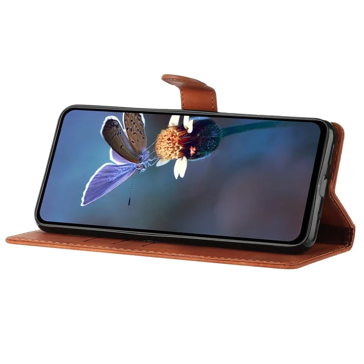 For Oppo A94 5G Wallet Stand Phone Case Imprinted Flower Shockproof PU Leather Cell Phone Cover - Brown