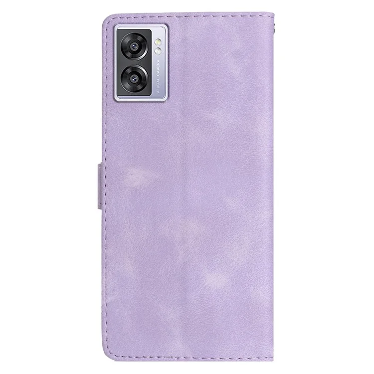 Für Oppo A57 4G / A57 (2022) 5G / A77 5G Imprint Flower Cover Leather Wallet Stand Shockproof Cell Phone Case - Lila