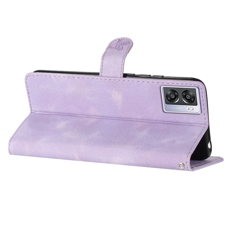 Für Oppo A57 4G / A57 (2022) 5G / A77 5G Imprint Flower Cover Leather Wallet Stand Shockproof Cell Phone Case - Lila