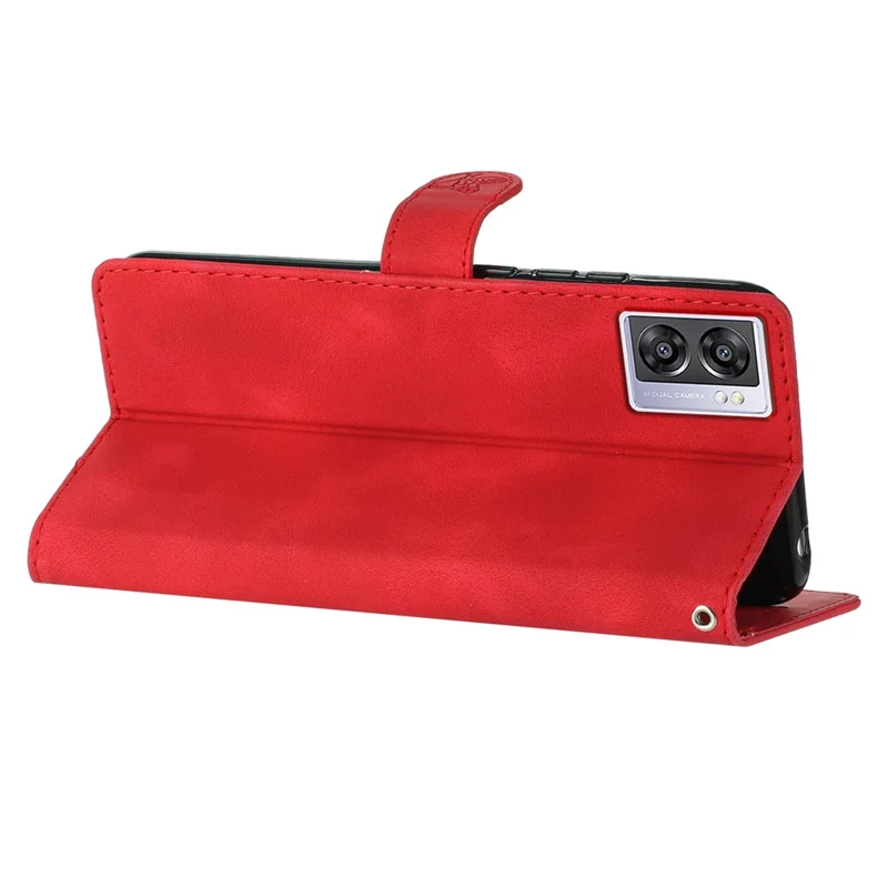 Pour Oppo A57 4G / A57 (2022) 5G / A77 5G Imprint Flower Cover Leather Wallet Stand Shockproof Cell Phone Case - Rouge