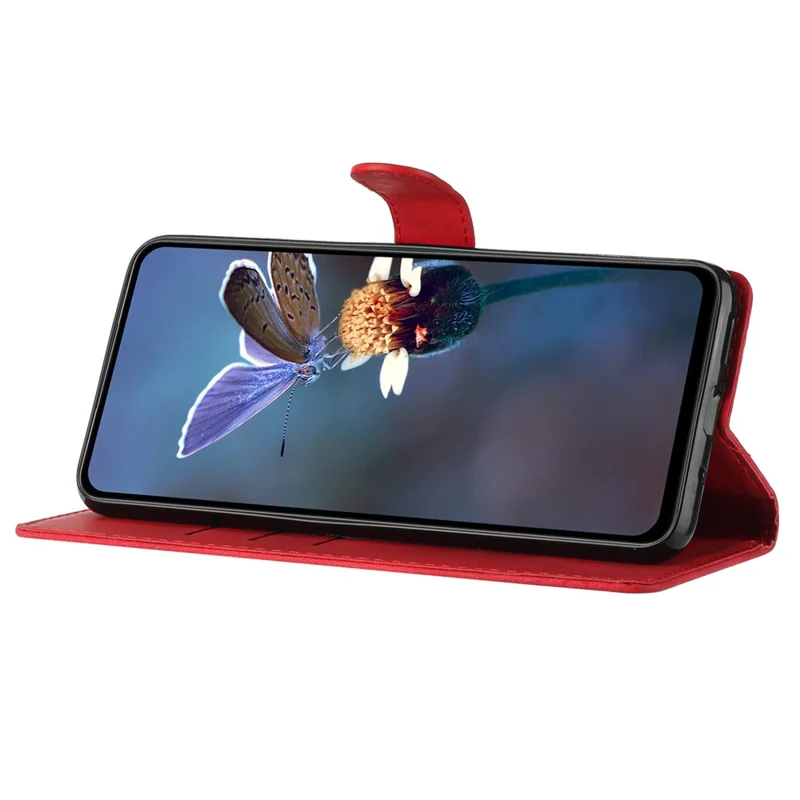 Pour Oppo A57 4G / A57 (2022) 5G / A77 5G Imprint Flower Cover Leather Wallet Stand Shockproof Cell Phone Case - Rouge