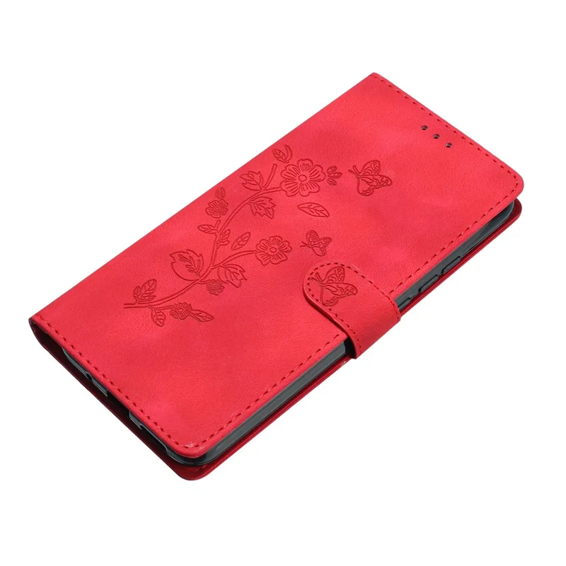 Pour Oppo A57 4G / A57 (2022) 5G / A77 5G Imprint Flower Cover Leather Wallet Stand Shockproof Cell Phone Case - Rouge