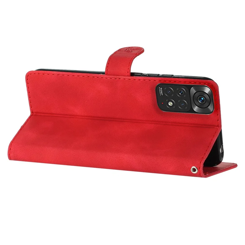Funda de Teléfono con Cartera para Xiaomi Redmi Note 11S 4G / Note 11 4G (Qualcomm), Cubierta con Soporte de Piel de Imitación y Estampado de Flores - Rojo