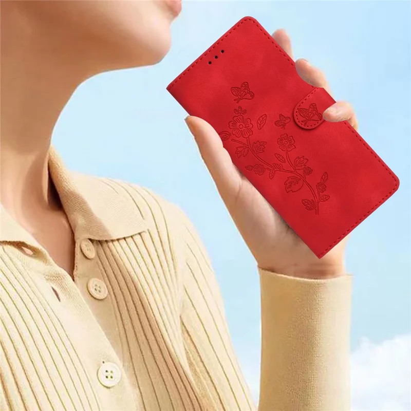 Funda de Teléfono con Cartera para Xiaomi Redmi Note 11S 4G / Note 11 4G (Qualcomm), Cubierta con Soporte de Piel de Imitación y Estampado de Flores - Rojo