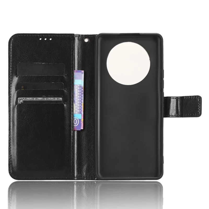 Phone Leather Case for Realme 11 Pro+ 5G / 11 Pro 5G , Crazy Horse Texture Stand Wallet Phone Cover - Black