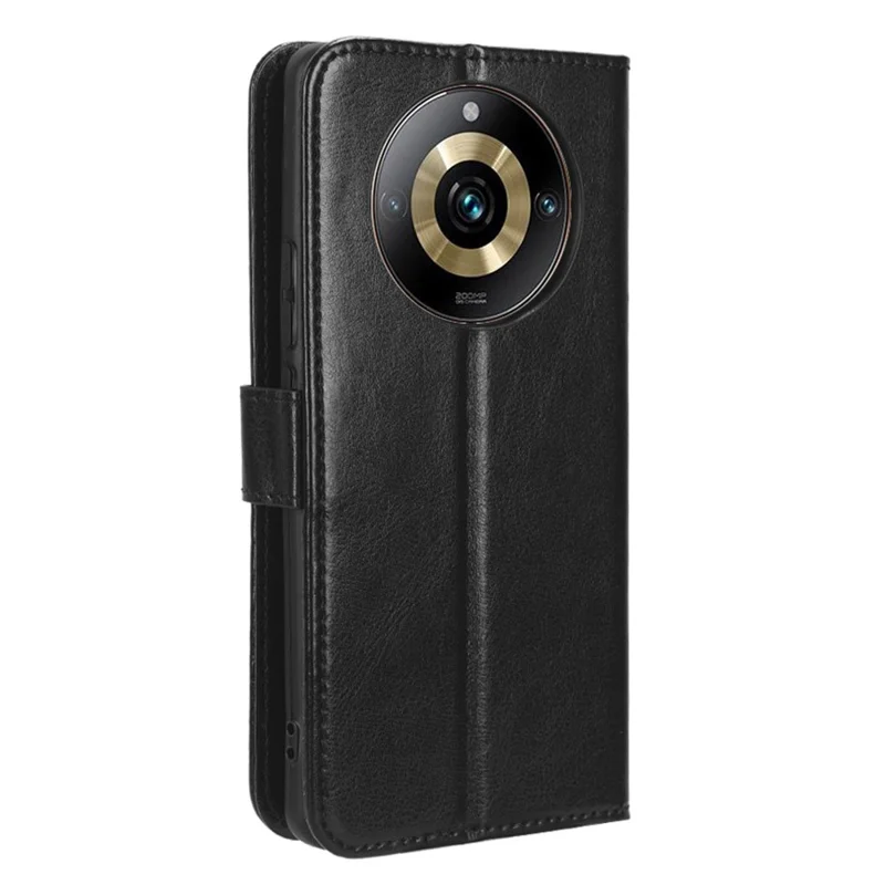 Phone Leather Case for Realme 11 Pro+ 5G / 11 Pro 5G , Crazy Horse Texture Stand Wallet Phone Cover - Black