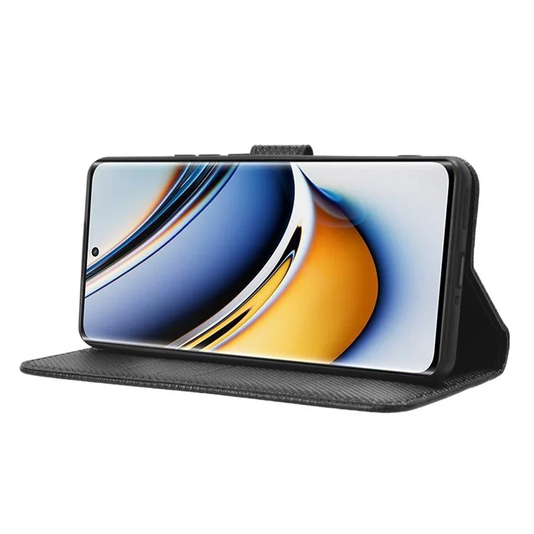 Per Realme 11 Pro+ 5G / 11 Pro 5G Custodia in pelle PU Texture a diamante Stand Wallet Custodia protettiva - Nero