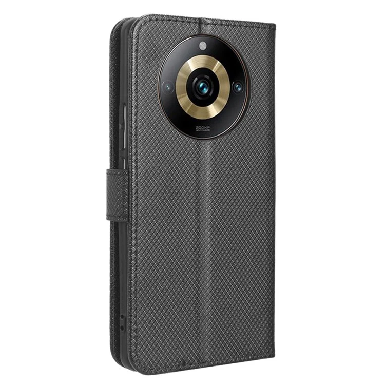 Per Realme 11 Pro+ 5G / 11 Pro 5G Custodia in pelle PU Texture a diamante Stand Wallet Custodia protettiva - Nero