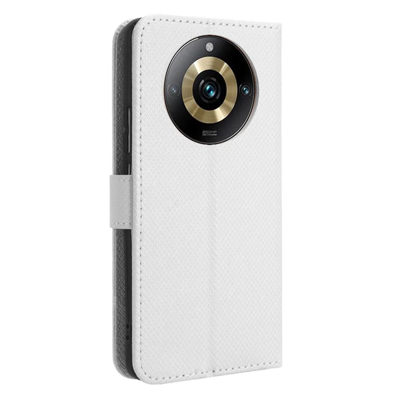 For Realme 11 Pro+ 5G / 11 Pro 5G PU Leather Phone Case Diamond Texture Stand Wallet Shockproof Cover - White