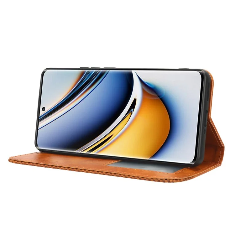 Leather Case for Realme 11 Pro+ 5G / 11 Pro 5G , Stand Wallet Retro Phone Cover - Brown