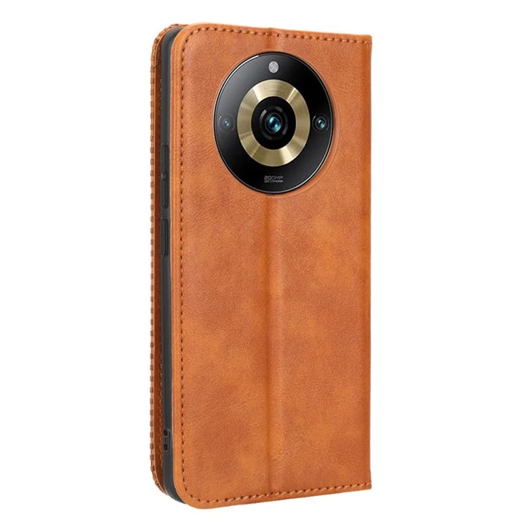 Leather Case for Realme 11 Pro+ 5G / 11 Pro 5G , Stand Wallet Retro Phone Cover - Brown