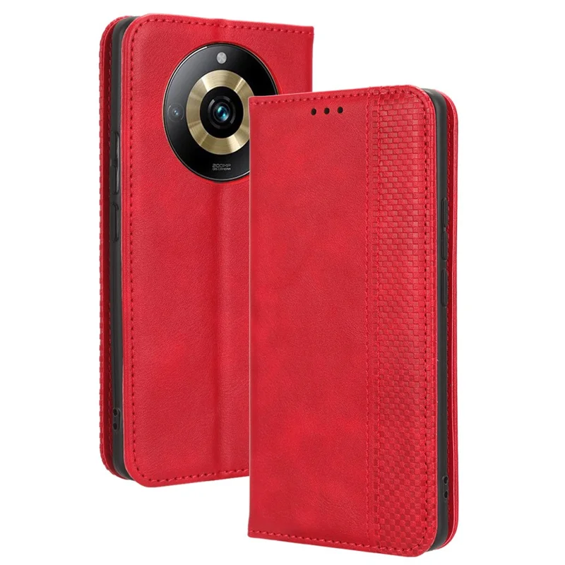 Leather Case for Realme 11 Pro+ 5G / 11 Pro 5G , Stand Wallet Retro Phone Cover - Red