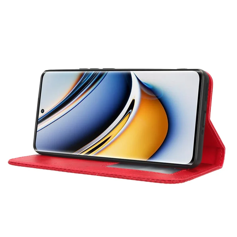 Leather Case for Realme 11 Pro+ 5G / 11 Pro 5G , Stand Wallet Retro Phone Cover - Red