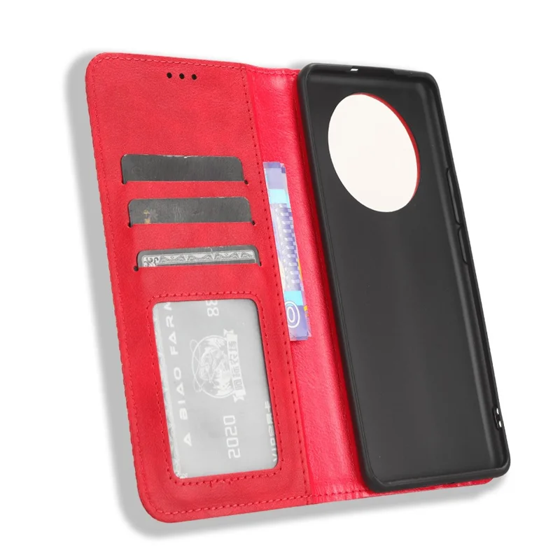 Leather Case for Realme 11 Pro+ 5G / 11 Pro 5G , Stand Wallet Retro Phone Cover - Red