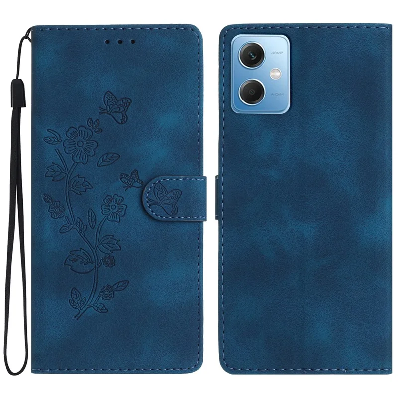 For Xiaomi Redmi Note 12 5G (China) / (India) / (Global) / Poco X5 5G Leather Phone Case Wallet Flower Imprint Stand Cover - Blue