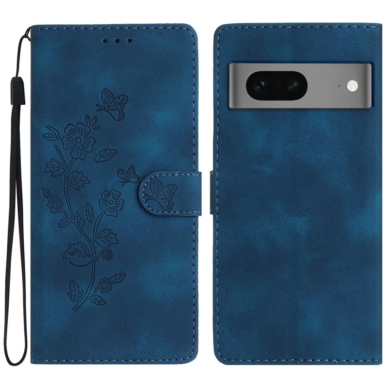 For Google Pixel 7 5G Flower Imprint Folding Stand Cover PU Leather Wallet Phone Case - Blue