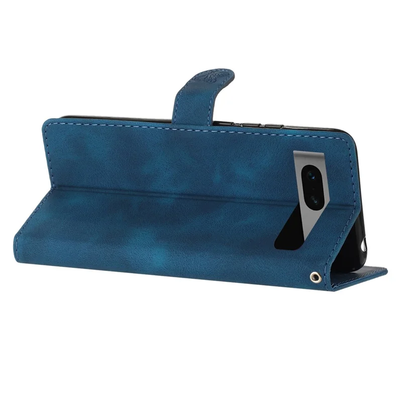 For Google Pixel 7 5G Flower Imprint Folding Stand Cover PU Leather Wallet Phone Case - Blue