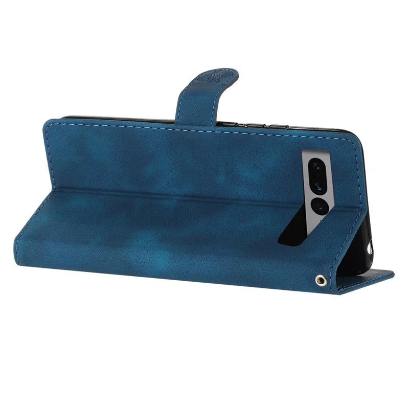 For Google Pixel 7 Pro 5G Wallet Phone Case Flower Imprint PU Leather Stand Smartphone Cover - Blue