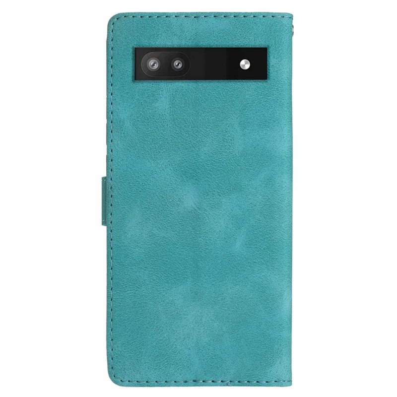 PU Leather Phone Case for Google Pixel 7a ,  Flower Imprint Anti-drop Stand Wallet Phone Cover - Sky Blue