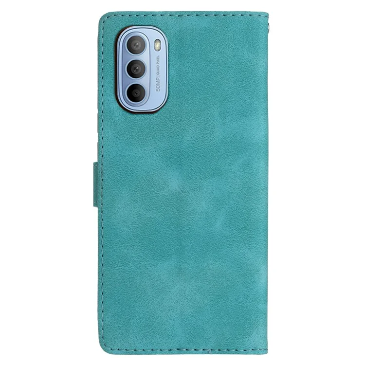 For Motorola Moto G52 4G / G82 5G PU Leather Flower Imprint Phone Case Cell Phone Wallet Stand Cover - Sky Blue