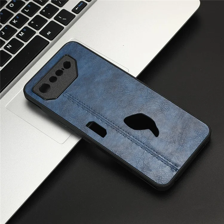 Pour Asus ROG Téléphone 7 5G en Cuir Revêtu Tpu + pc Téléphone Texture Cowture Texture Anti-Scratch - Bleu