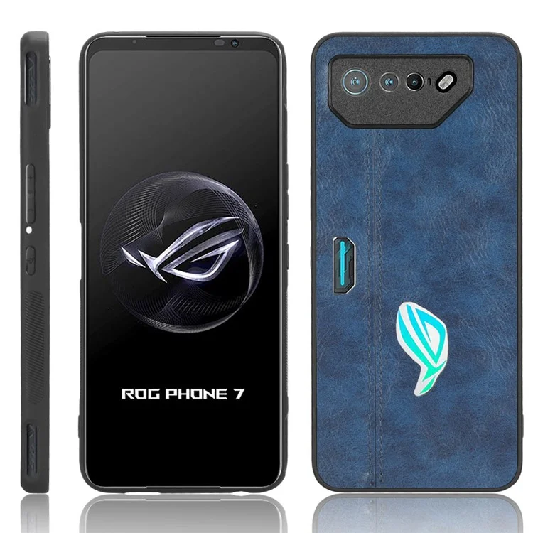 Für Asus ROG Phone 7 5G Lederbeschichtete TPU+PC Phone Hülle Cowide Textur Anti-scratch-abdeckung - Blau