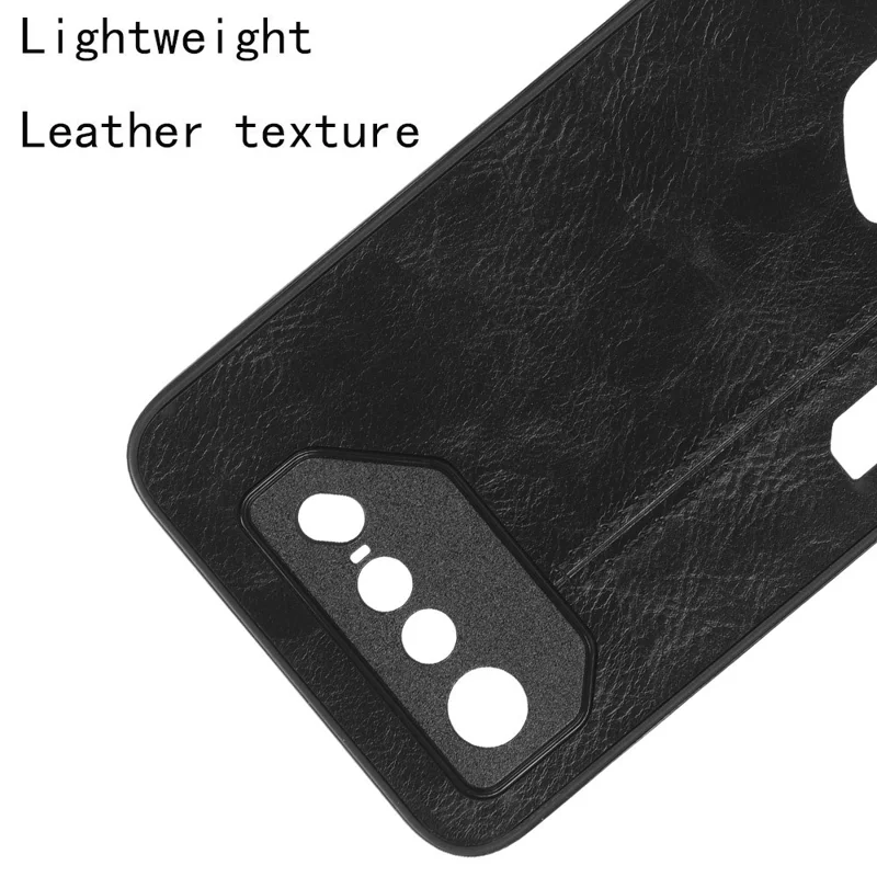 For Asus ROG Phone 7 5G Leather Coated TPU+PC Phone Case Cowhide Texture Anti-Scratch Cover - Black