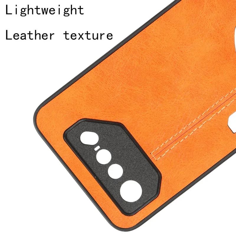 For Asus ROG Phone 7 5G Leather Coated TPU+PC Phone Case Cowhide Texture Anti-Scratch Cover - Orange