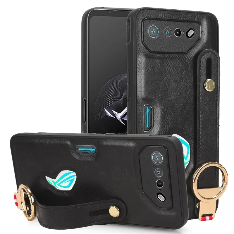 Per Asus ROG Phone 7 5G Bracciale Supporto per Telefono Custodia in Pelle PU Rivestimento in PC+TPU con Apribottiglie - Nero