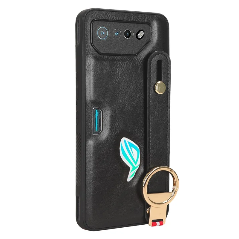 Per Asus ROG Phone 7 5G Bracciale Supporto per Telefono Custodia in Pelle PU Rivestimento in PC+TPU con Apribottiglie - Nero