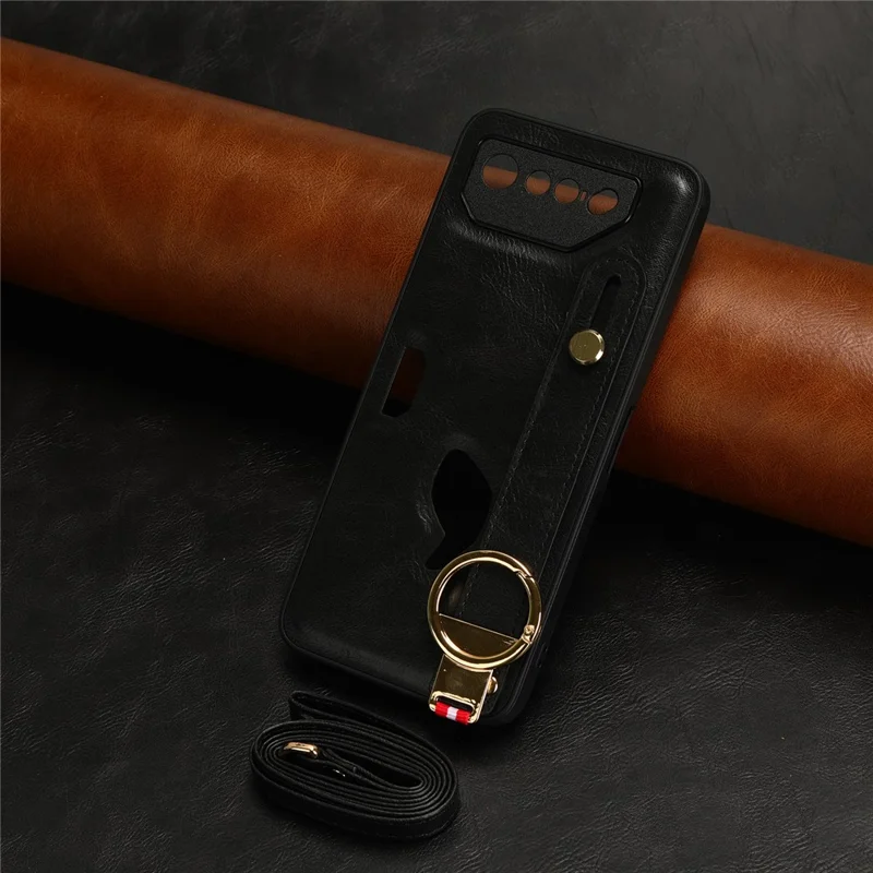 Per Asus ROG Phone 7 5G Bracciale Supporto per Telefono Custodia in Pelle PU Rivestimento in PC+TPU con Apribottiglie - Nero