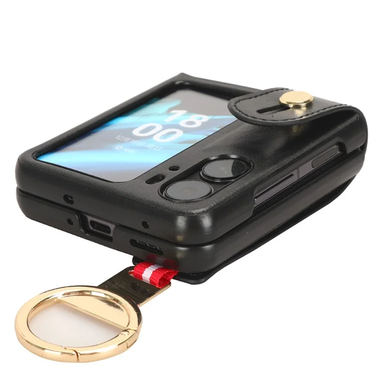 Für Oppo Find N2 Flip 5G PU Leder+PC Handyhülle Armband Ständer Flaschenöffner Stoßfeste Hülle - Schwarz