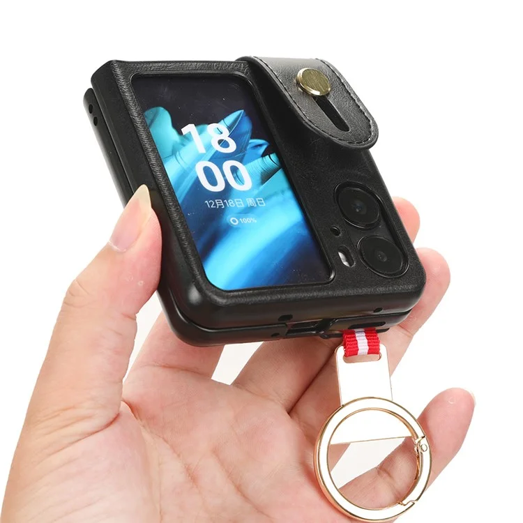 Für Oppo Find N2 Flip 5G PU Leder+PC Handyhülle Armband Ständer Flaschenöffner Stoßfeste Hülle - Schwarz