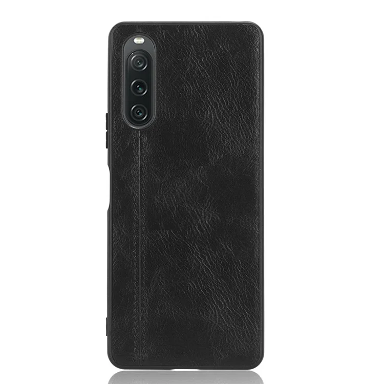 For Sony Xperia 10 V Stitching Line Design Back Cover PU Leather Coated TPU+PC Phone Case - Black