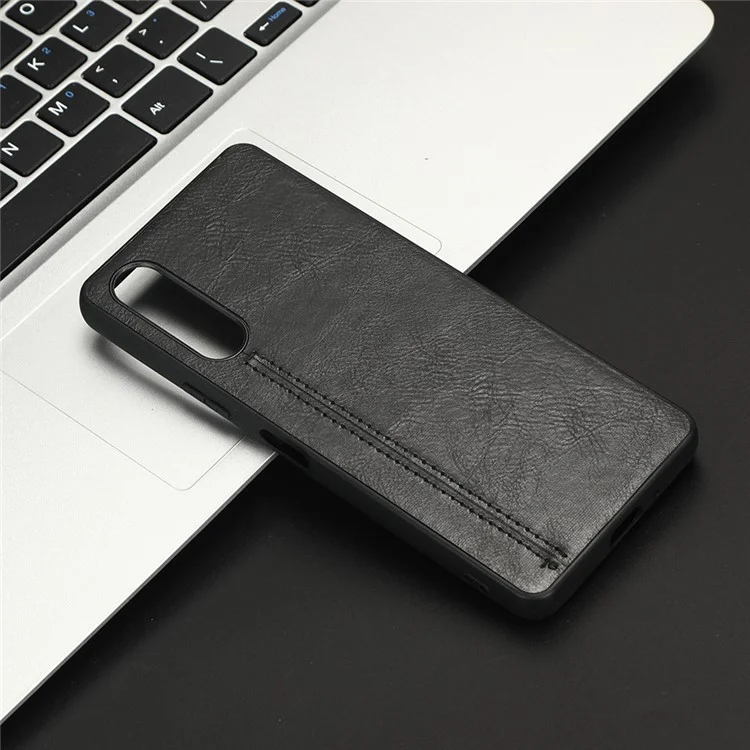 For Sony Xperia 10 V Stitching Line Design Back Cover PU Leather Coated TPU+PC Phone Case - Black