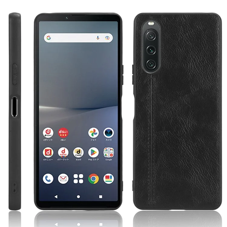 For Sony Xperia 10 V Stitching Line Design Back Cover PU Leather Coated TPU+PC Phone Case - Black