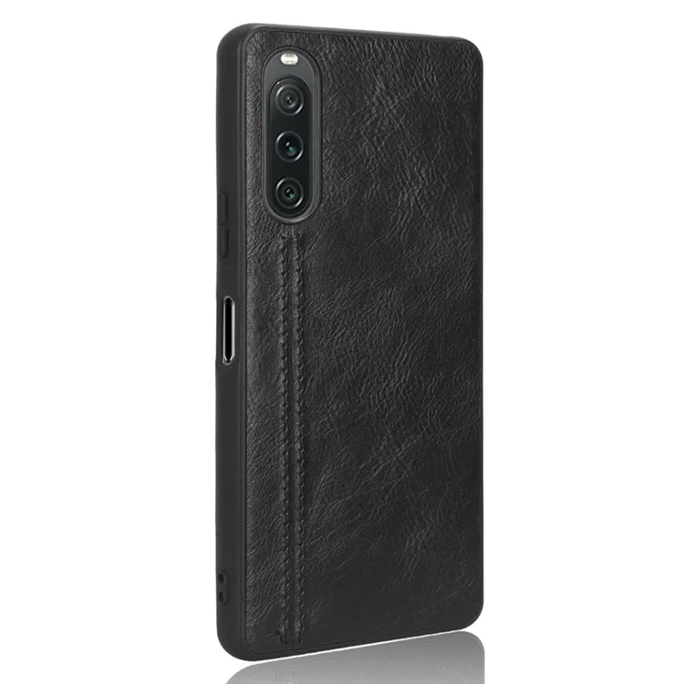 For Sony Xperia 10 V Stitching Line Design Back Cover PU Leather Coated TPU+PC Phone Case - Black