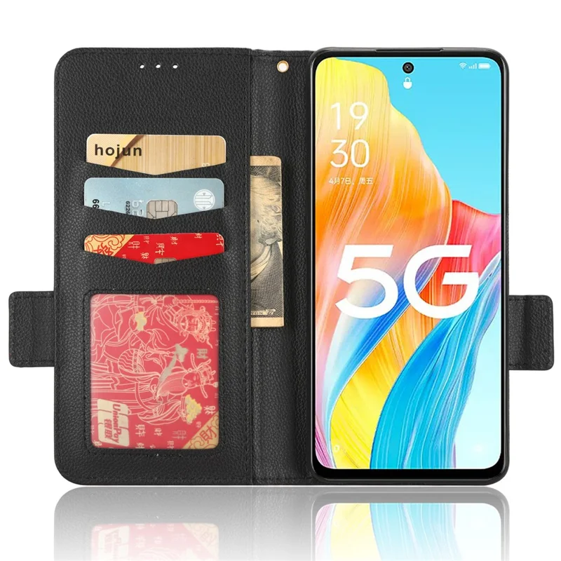 جراب جلد للهاتف لهاتف Oppo A98 5G / F23 5G / A1 5G، غطاء هاتف بتصميم محفظة بملمس توت الليمون مع حامل - أسود