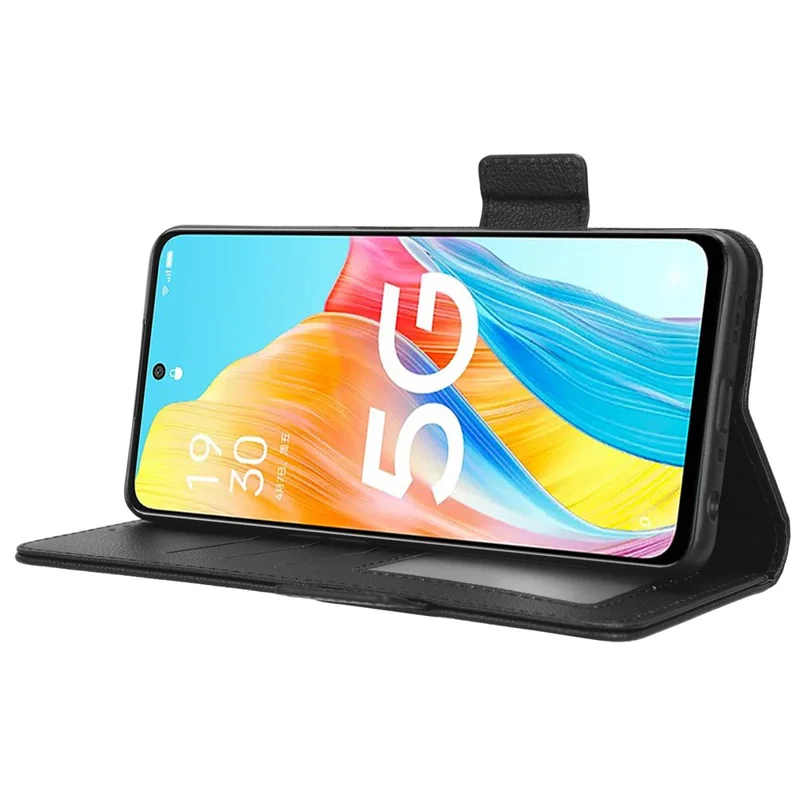 جراب جلد للهاتف لهاتف Oppo A98 5G / F23 5G / A1 5G، غطاء هاتف بتصميم محفظة بملمس توت الليمون مع حامل - أسود