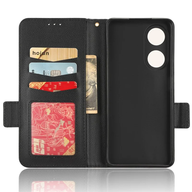 جراب جلد للهاتف لهاتف Oppo A98 5G / F23 5G / A1 5G، غطاء هاتف بتصميم محفظة بملمس توت الليمون مع حامل - أسود