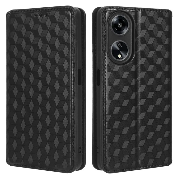 Pour Oppo A98 5G / F23 5G / A1 5G Étui en cuir PU avec support Rhombus Imprinted - Noir