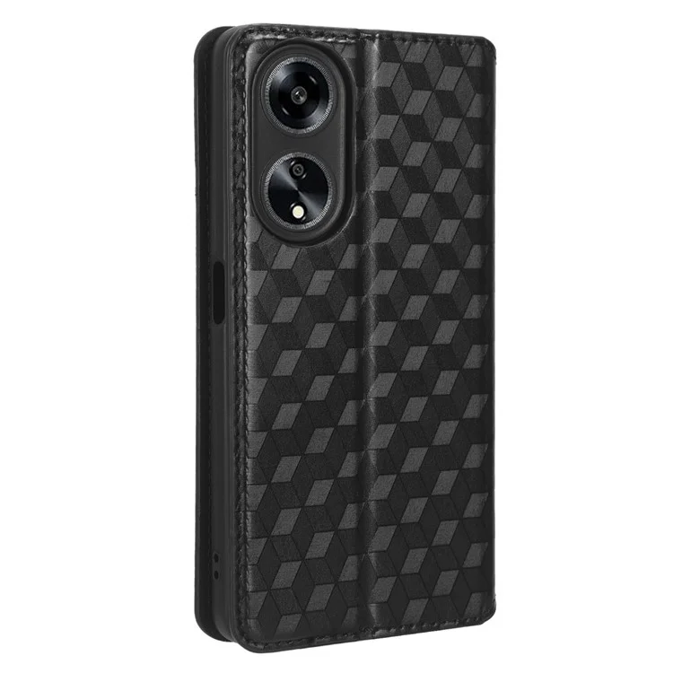 Pour Oppo A98 5G / F23 5G / A1 5G Étui en cuir PU avec support Rhombus Imprinted - Noir