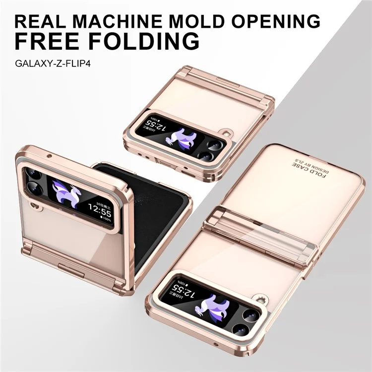 Für Samsung Galaxy Z Flip4 5G Hartplastik-Elektroplattierungsgehäuse Scharnierschutz Stoßfestes Handyhülle - Roségold