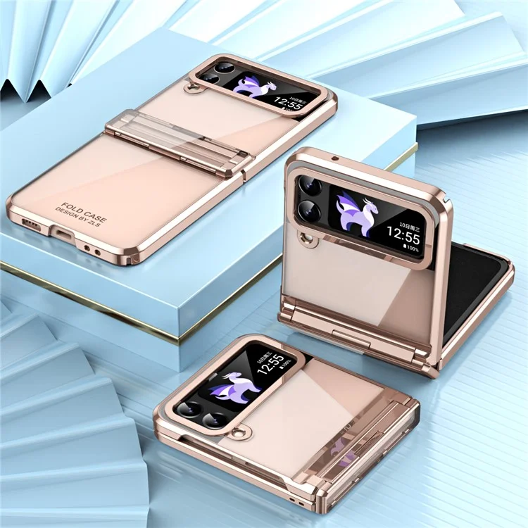 Für Samsung Galaxy Z Flip4 5G Hartplastik-Elektroplattierungsgehäuse Scharnierschutz Stoßfestes Handyhülle - Roségold