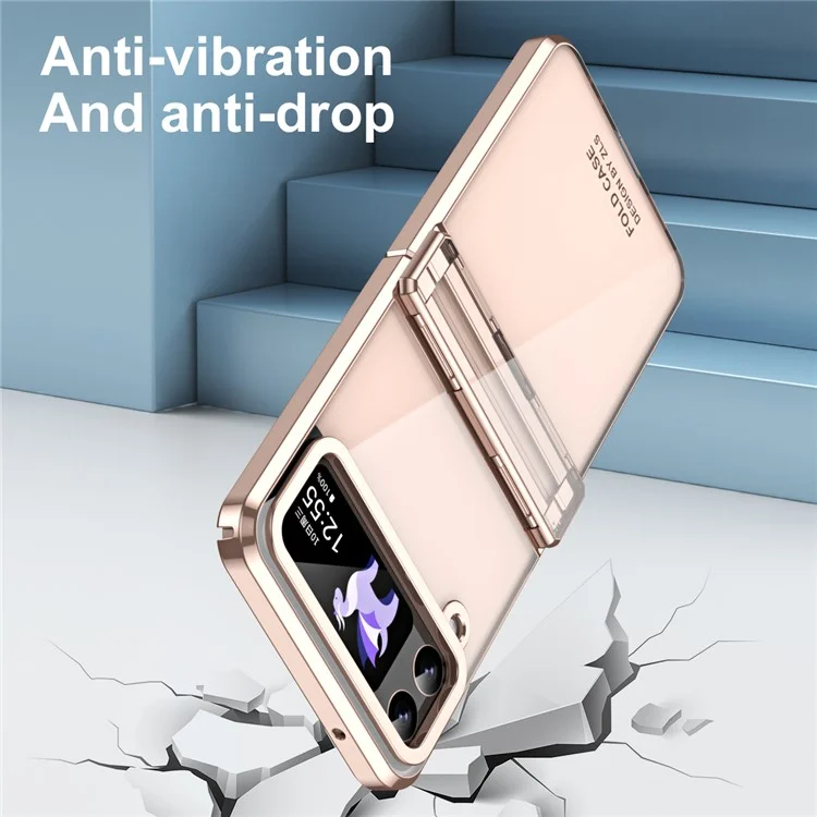 Für Samsung Galaxy Z Flip4 5G Hartplastik-Elektroplattierungsgehäuse Scharnierschutz Stoßfestes Handyhülle - Roségold