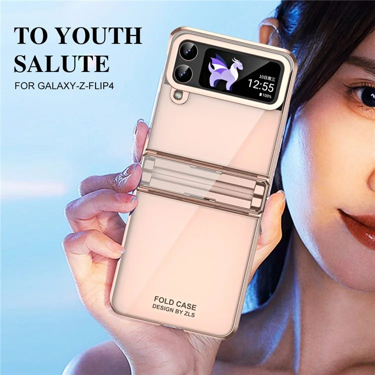 Für Samsung Galaxy Z Flip4 5G Hartplastik-Elektroplattierungsgehäuse Scharnierschutz Stoßfestes Handyhülle - Roségold