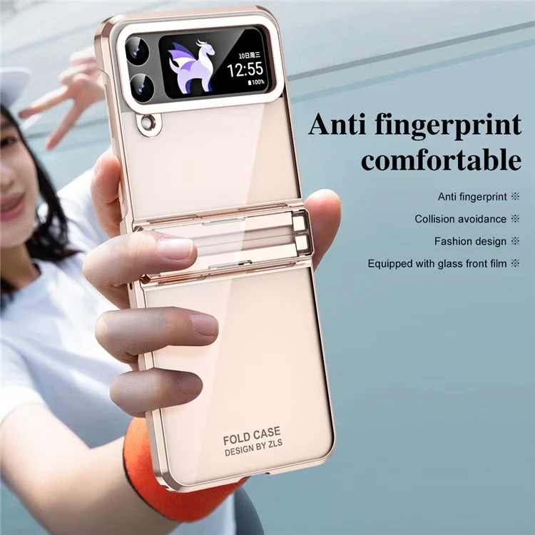 Für Samsung Galaxy Z Flip4 5G Hartplastik-Elektroplattierungsgehäuse Scharnierschutz Stoßfestes Handyhülle - Roségold